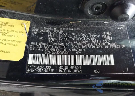 2008 Toyota Highlander Sport z USA, uszkodzony, nr VIN JTEDS43A482003602